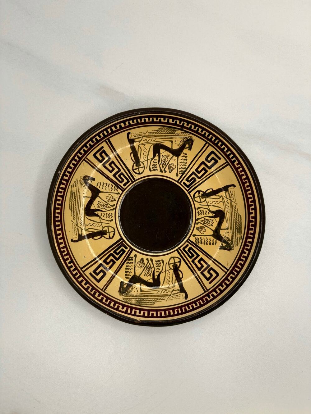 Vintage D. Vassilopoulos Hand Painted Greek Pottery Plate Yellow & Brown Figure